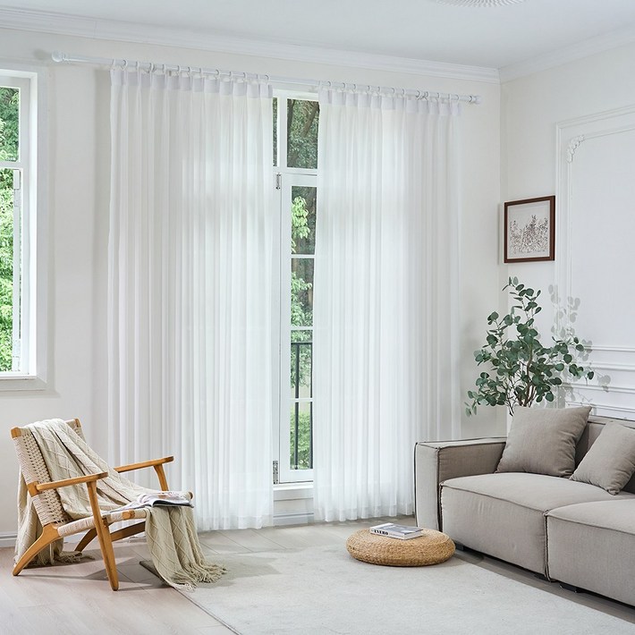 커튼콜 비침없는 밀크 쉬폰커튼 2p거실,안방 차르르커튼나비주름핀형,아일렛형