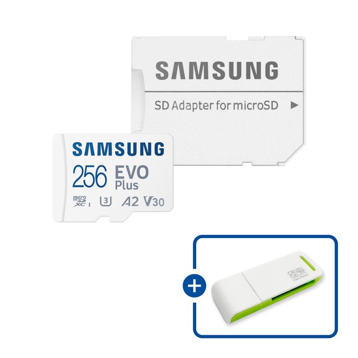 삼성전자 공식인증 정품 마이크로SD카드 EVO PLUS MBMC256SAKR  이엘 연두 카드 리더기 USB2.0 2in1, 1개