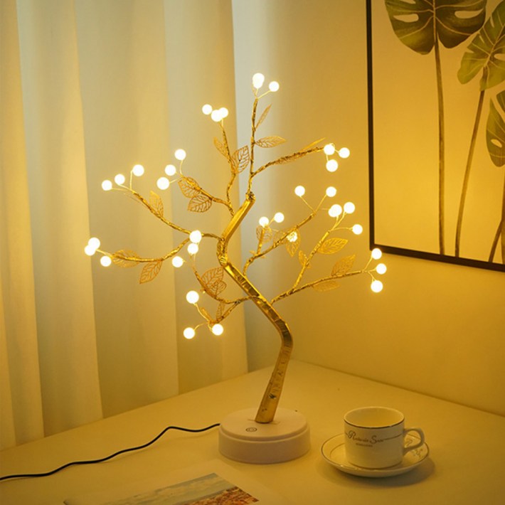 치프몰 LED 자작나무 트리 조명 50cm 10종, 동그라미 36구웜화이트 금색 나무나뭇잎