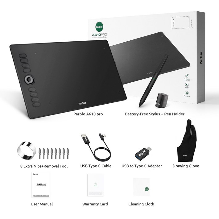 파블로테크 A610 PRO 펜 타블렛, 블랙 파블로테크 A610 PRO 펜 타블렛, 블랙