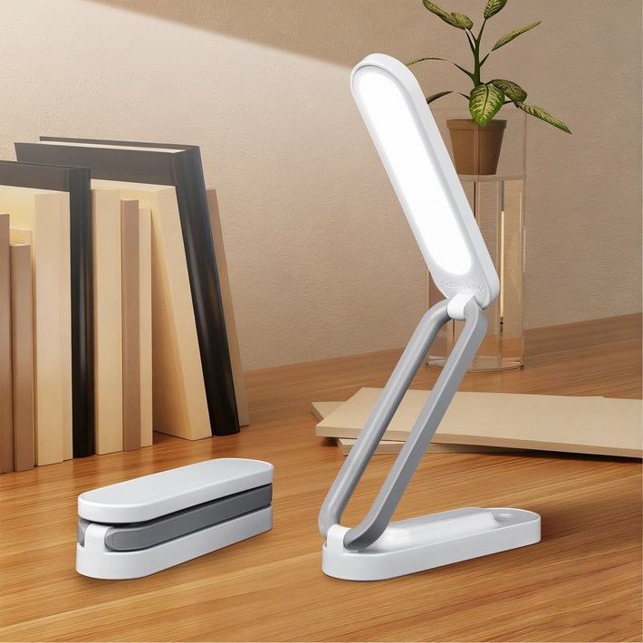 H HNMA HN 접이식 LED 스탠드 램프 눈보호 USB 충전형 데스크 클립 겸용 테이블, 흰색