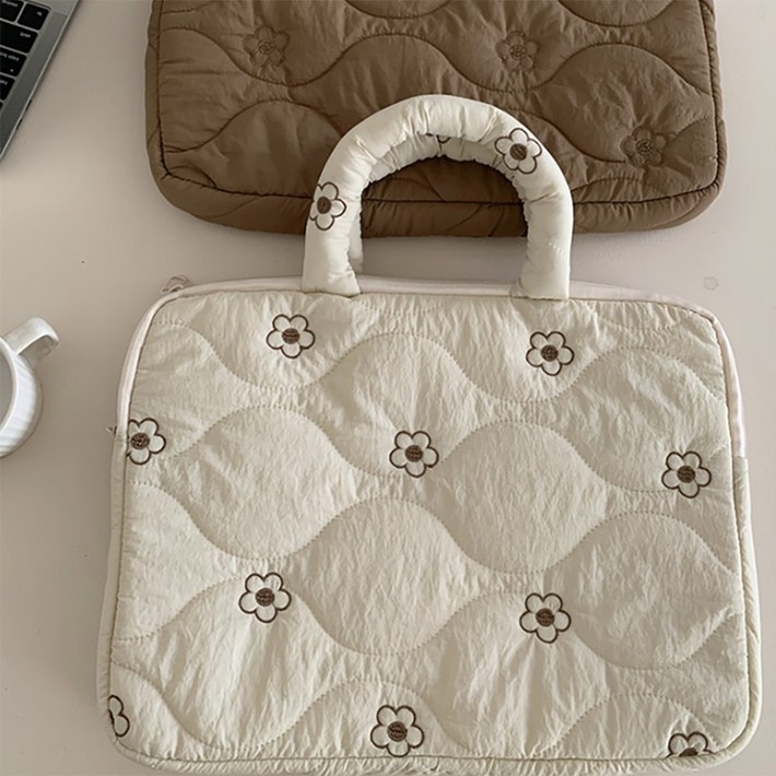 리브온 퀼팅 노트북 토트백 파우치 가방 13 15인치 폭신 패딩 노트북 파우치 가방