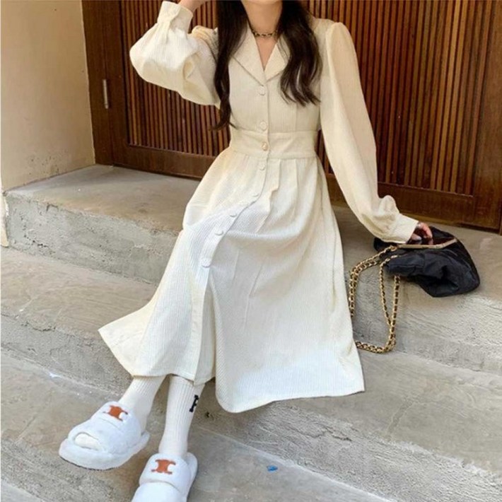 마하나임 카라 셔츠 롱 원피스 봄 데일리 여자 나들이 스타일 룩