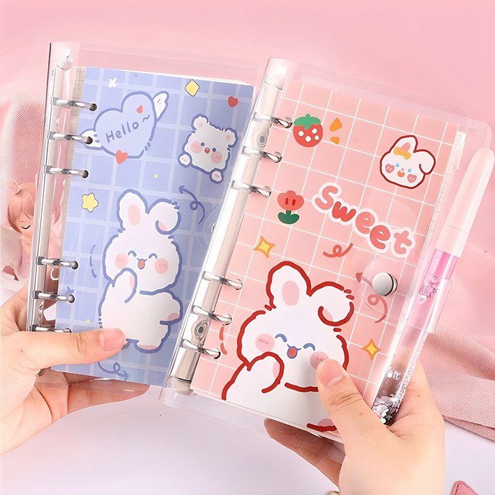 11 6공 큐티 다이어리 세트 속지  스티커 팩 포함 모눈 종이 줄 노트 내지 귀여운 미니 만년 바인더 투명 캐릭터 디자인 수첩 스케줄러 다꾸 꾸미기 새해 어린이