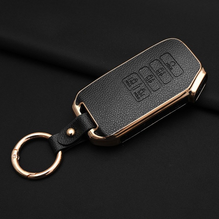 기아 호환 프리미엄 TPU 가죽 자동차 스마트 키 케이스 차 키홀더, 9버튼TL44, 블랙골드
