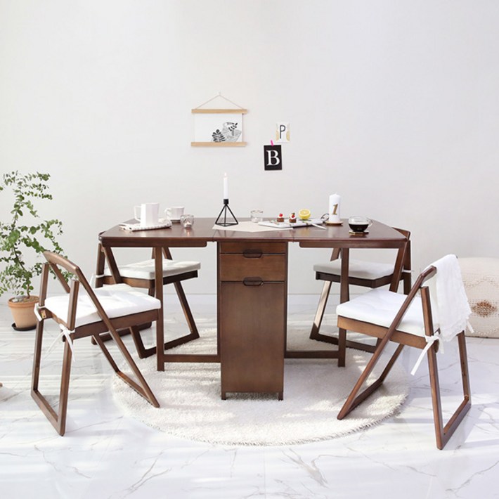 벤트리 벤느 원목 확장형 접이식 4인용 식탁세트 2color, brown