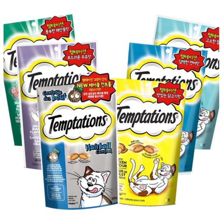 스마트리빙 꼼냥 고양이 간식 템테이션 6종 콤보 세트 스낵, 닭고기 해산물 우유 연어 참치 헤어볼, 2세트