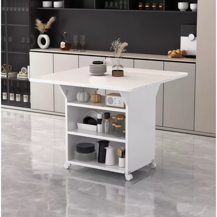 가정용 다기능 수납 식탁 이동식 확장형 접이식 테이블  4인용 식탁 화이트 색상