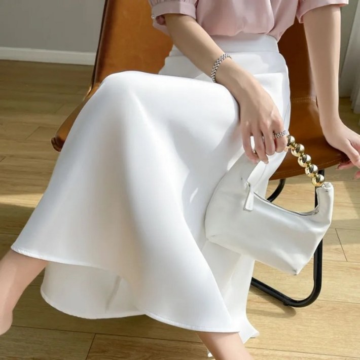 Asure 여성치마 실크 스커트 슬림 롱스커트 아이스치마