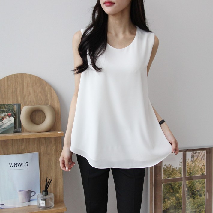 비침없는 이중안감 롱 나시 정장 민소매 블라우스 면접블라우스 5588