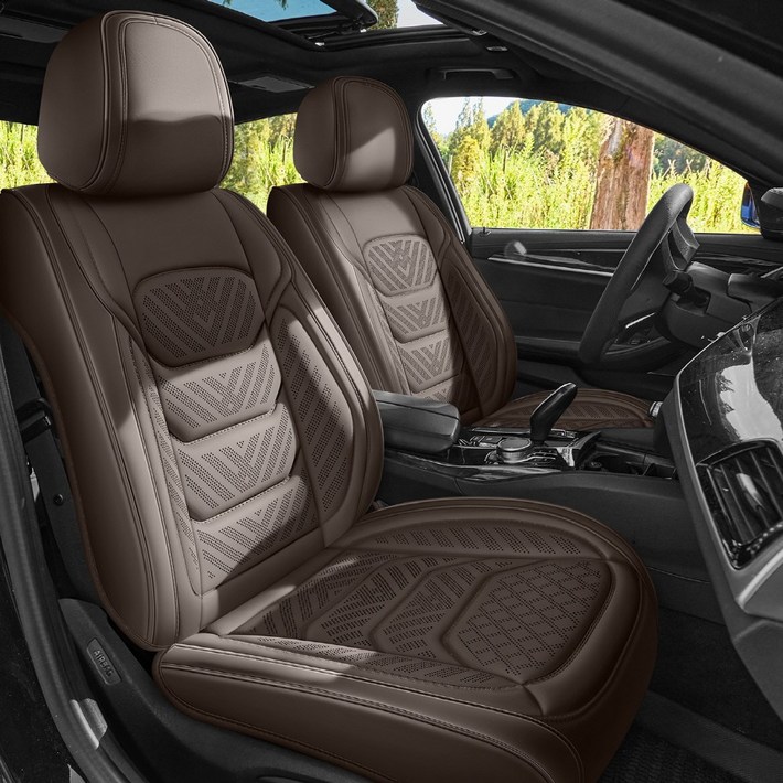 이엠비 차량용 통풍시트커버 교체 보호매트 풀세트, 1세트, 하바나브라운 운전석조수석