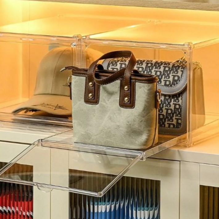 디루아 가방 보관함 모자 정리함 아크릴 수납장 슬라이딩 수납함, 2개, 투명