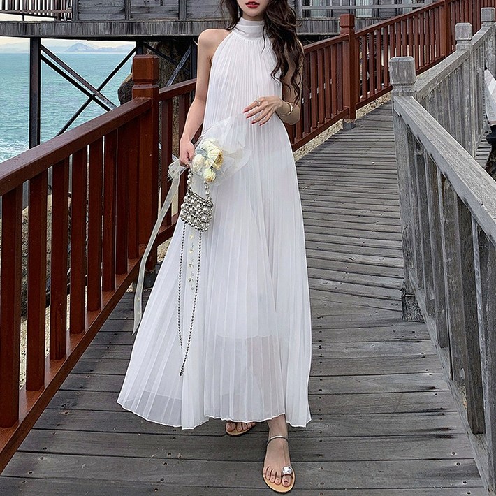 대박난박양 홀터넥 플리츠 롱원피스 대박난박양 홀터넥 플리츠 롱원피스
