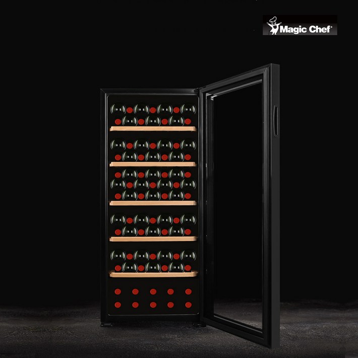 매직쉐프 와인셀러 87병용 블랙 203L 우드선반 컴프레셔냉각 술냉장고 쇼케이스