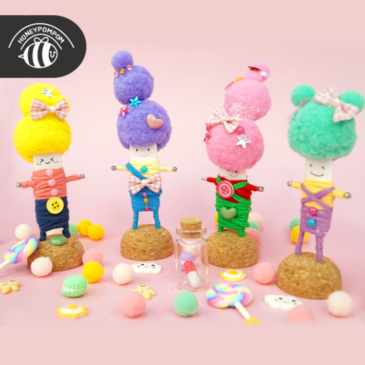 허니폼폼 걱정인형 친구들 DIY 4종세트, 1세트, 노란색머리,민트색머리,핑크색머리,보라색머리