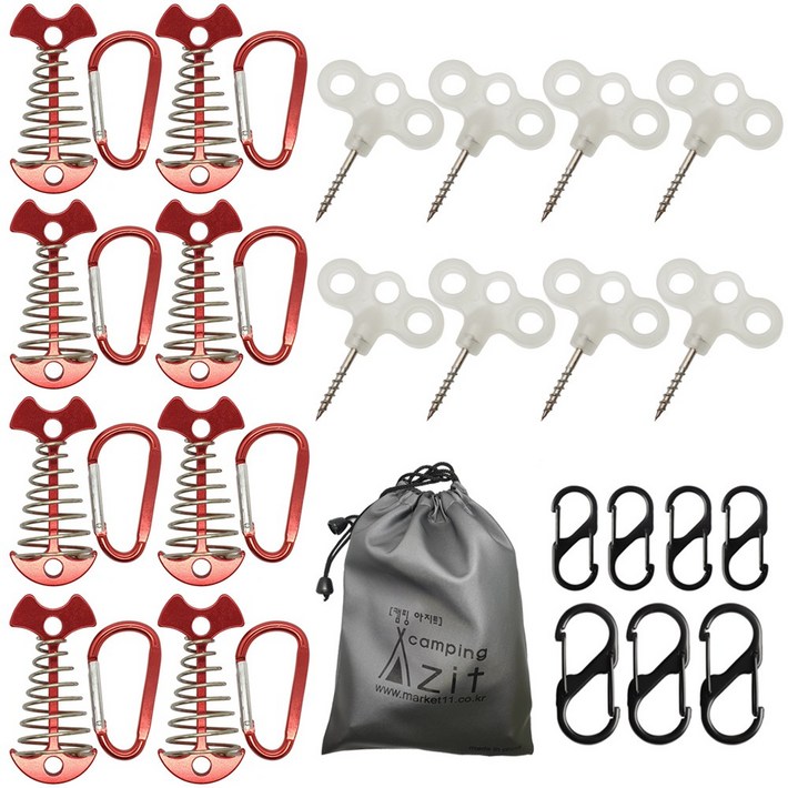 캠핑아지트 텐트 데크팩 완벽 구성 32종 세트 캠핑공구 스프링 오징어 데크팩, 1세트