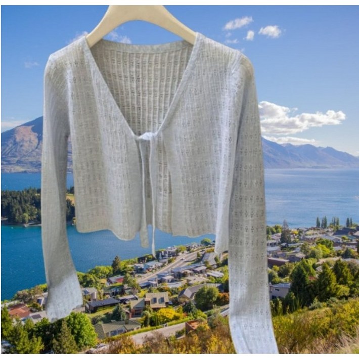 제니트 여성 루즈핏 브이넥 레이어드 리본 골지 니트 가디건 캐르리본골지