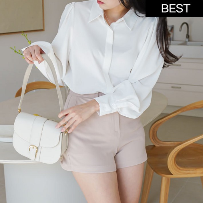 어깨 퍼프 긴 소매 여성 셔링 셔츠 블라우스 5color