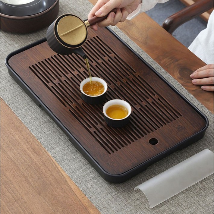 티트레이 차트레이 받침대 다기 다도 대다무 차판, 검정대형, 1개, 티판