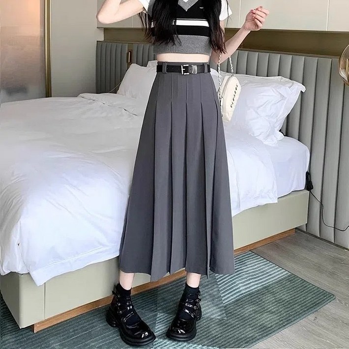 투니스 여성 플리츠 A라인 롱 스커트