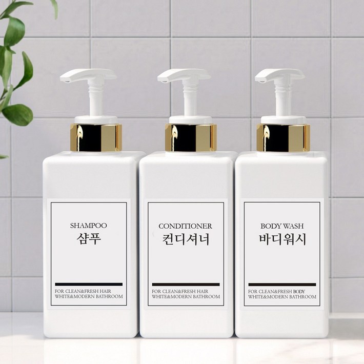 모든집 호텔 욕실 디스펜서 샴푸통 500ml+방수라벨 3구 세트