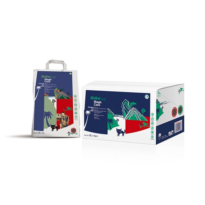 미국OMRI 유기농인증 코코넛 고양이모래 6LX 4포 탈취완벽 다냥이필수 먼지없음 응고형 유럽SGS TUV인증 프리미움 사용절약 Bioline, 커피향, 4개, 2.35kg