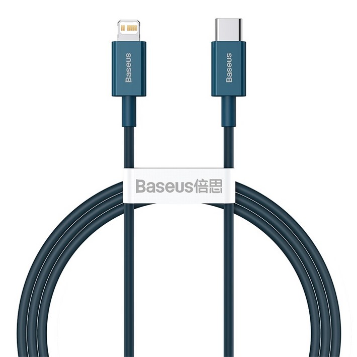 베이스어스 Superior 시리즈 TypeC to iP PD 20W USB to TypeC 66W TypeC to TypeC 100W 초고속 충전케이블, 블루, 5개입