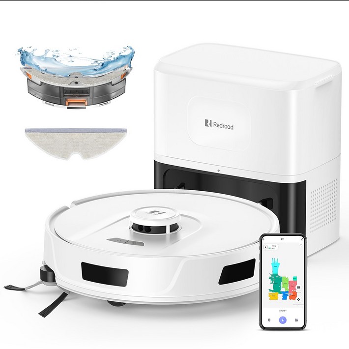 Redroad R11 LDS센서 2in1 물걸레 로봇청소기 강력한 10000Pa 흡입력 사이드 브러쉬 확장 특허 기술 먼지비움 어플연동, R11