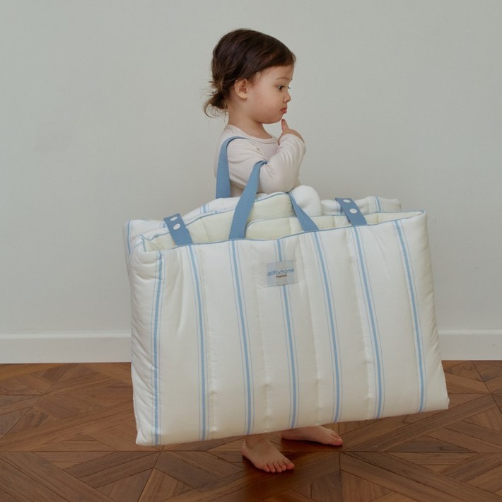 올포홈 프렌치 낮잠이불 양면 사계절 어린이집 낮잠패드 등원준비물, 블루 스트라이프