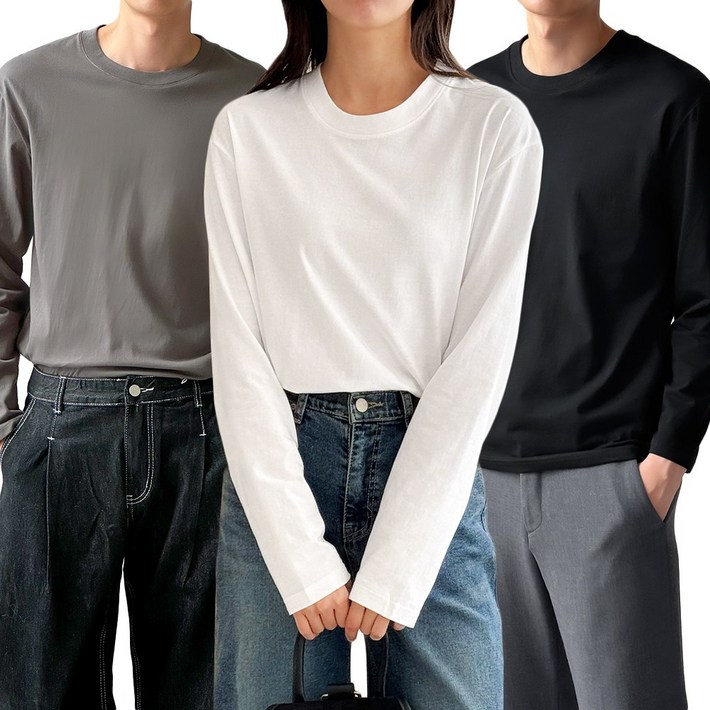 핑크로메 남녀공용 면 긴팔 긴팔티셔츠 3종세트 핑크로메 남녀공용 면 긴팔 긴팔티셔츠 3종세트