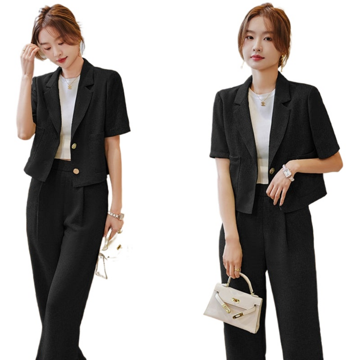 Krismile여자 여름 정장세트 직업 반팔 정장코트+바지 투피스+2024*1/18N510