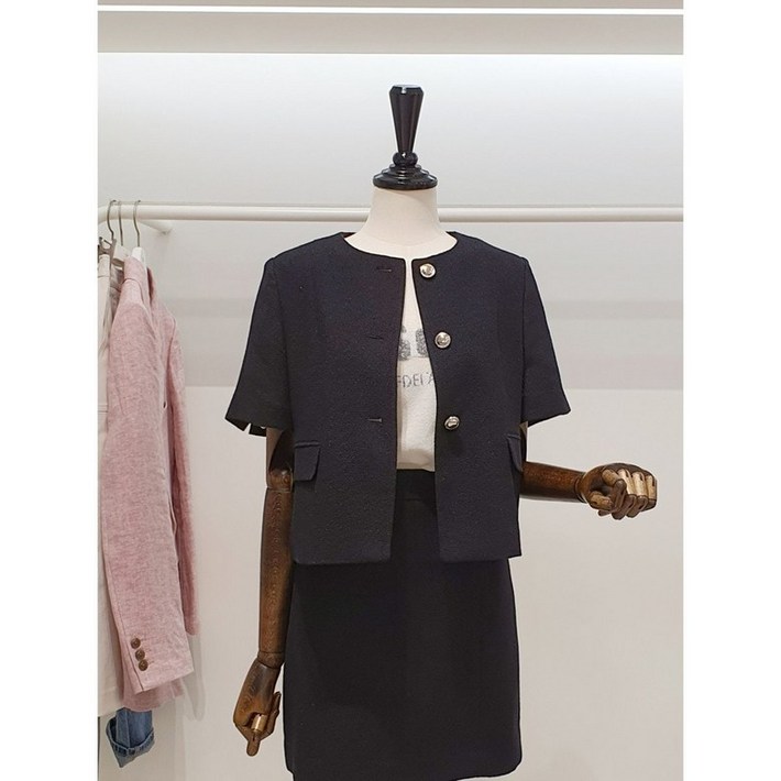 ZOOC zooc 주크 노카라 반팔 트위드 자켓 V252MSF941DK1726097