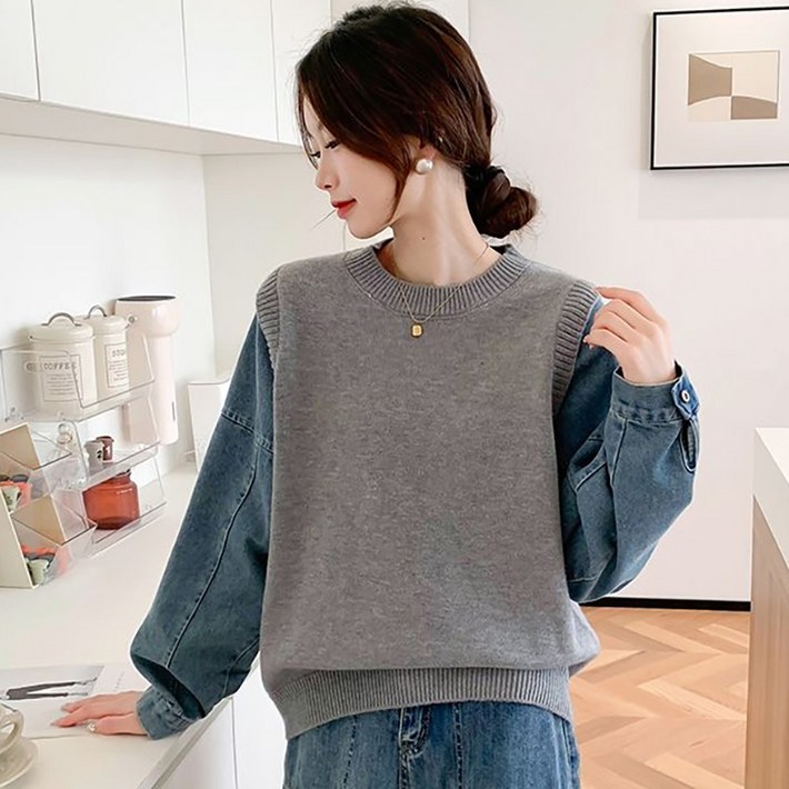 ORZQU ORZQU 가을 여성 데님 소매 캐주얼 심플 니트