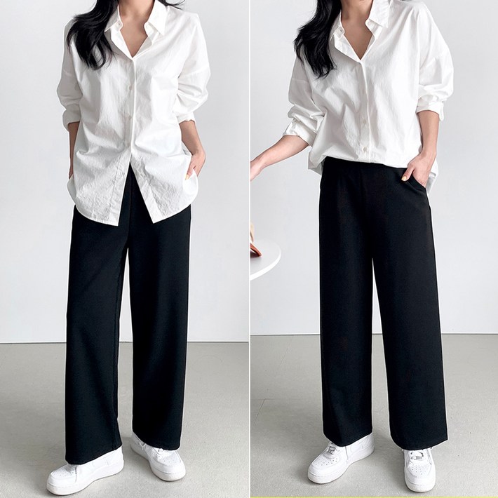 11 여성 빅사이즈 스판 밴딩 와이드 팬츠 슬랙스 바지 2장