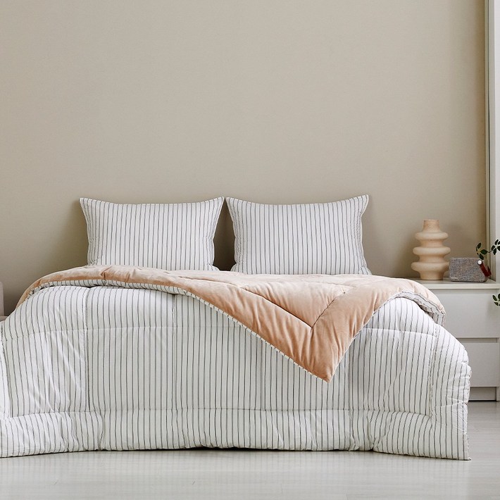 모던하우스 인천점  퓨어코튼 60수 고밀도면 극세사 차렵이불 싱글 아이보리 스트라이프 CV0225220