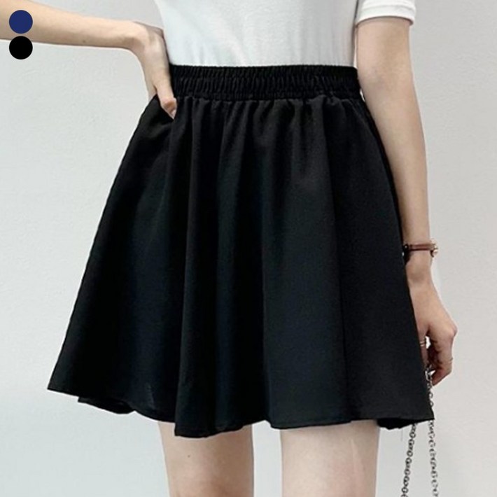 블레스유 여름 시원힌 소재 데일리 플레어 밴딩  빅사이즈 주름 치마 바지