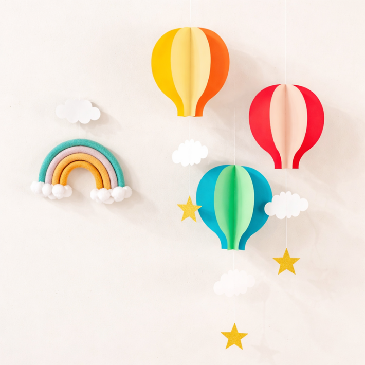 왓위셀 열기구 모빌 봄 인테리어, 레드 열기구 2p