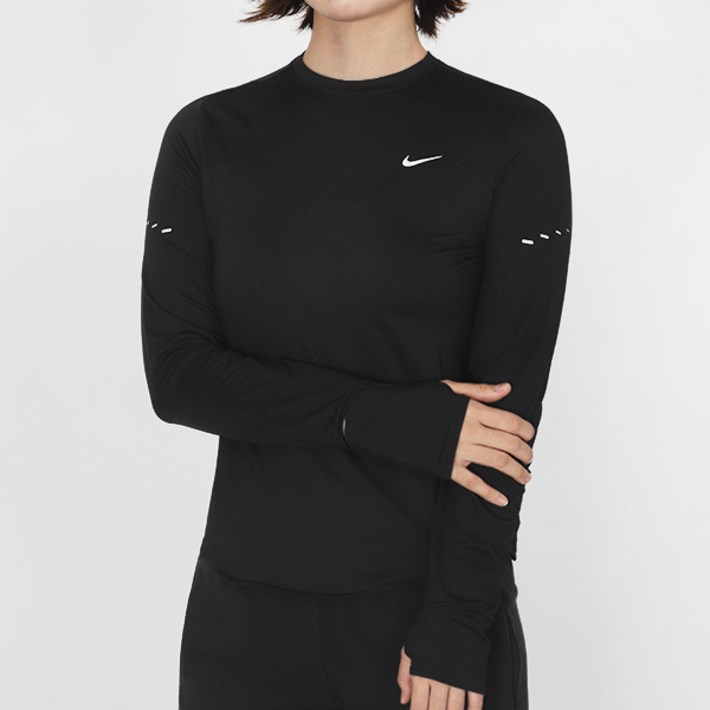 나이키 트레이닝복 긴팔티 W 스위프트 DryFIT UV 긴팔 Running 탑 블랙화이트 로고