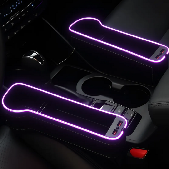 차량용 틈새 수납포켓 컵홀더 듀얼 고속충전 LED 무드등 정리함, 운전석보조석, 1세트