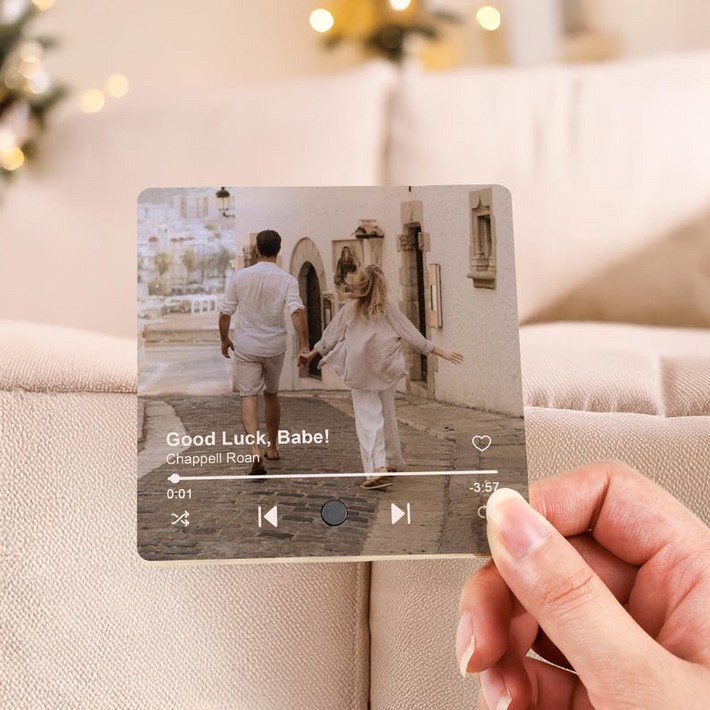 커스텀 포토 뮤직 재생 자석 10x10cm  사진노래 맞춤 냉장고 자석, 감성 홈 인테리어 선물, 기념일 추천 선물, 1개