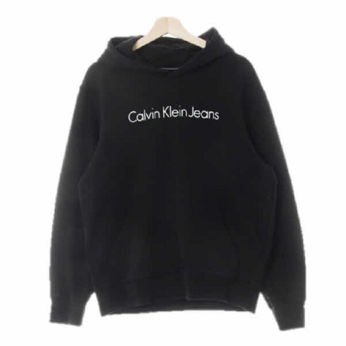 6680 캘빈클라인진 블랙 프린팅 면혼방 레터링스웨트후디 M