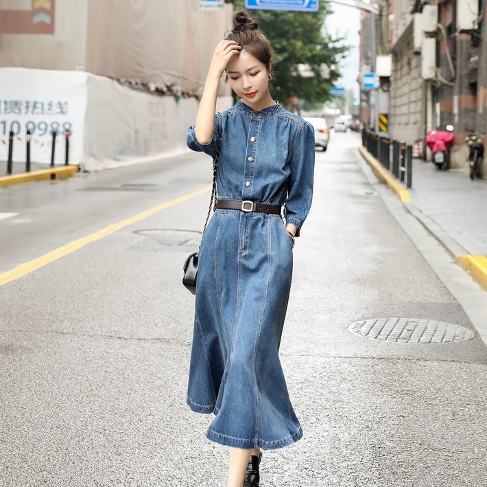데님 원피스 2023년 신상 여성 가을 중 롱 기질 캐주얼 A라인 스커트 Whr1761