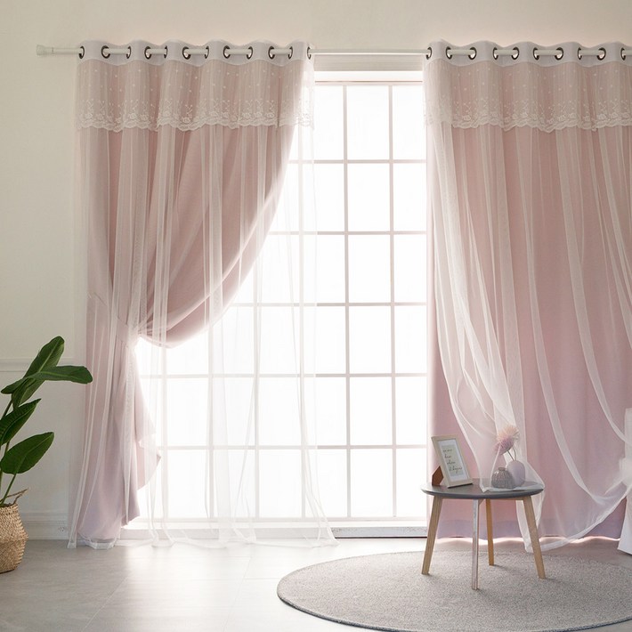 까르데코 디망쉬 암막디망쉬레이스 대형 커튼4장커튼봉15자