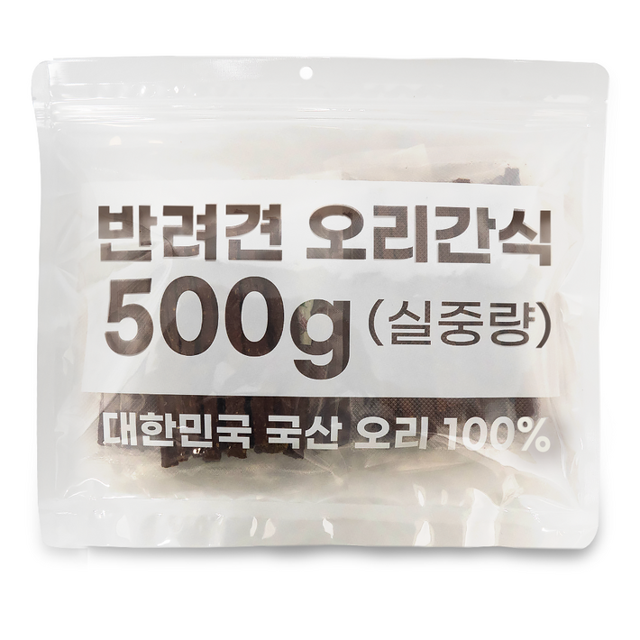 멍냥보감 국산강아지간식 대용량 국산HACCP오리100 수제간식, 500g, 1개, 육포