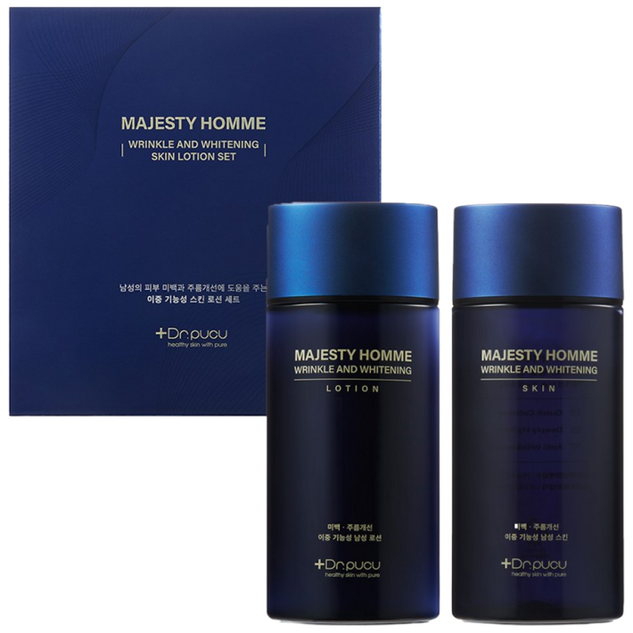 중년남성면도피부 진정주름탄력 미백 개선 마제스티 옴므 링클 앤 화이트닝 스킨로션 세트, 1세트