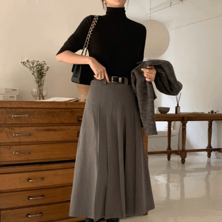 루어스룸 벨트SET 핀턱 플레어 플리츠 핀턱 주름 롱 스커트