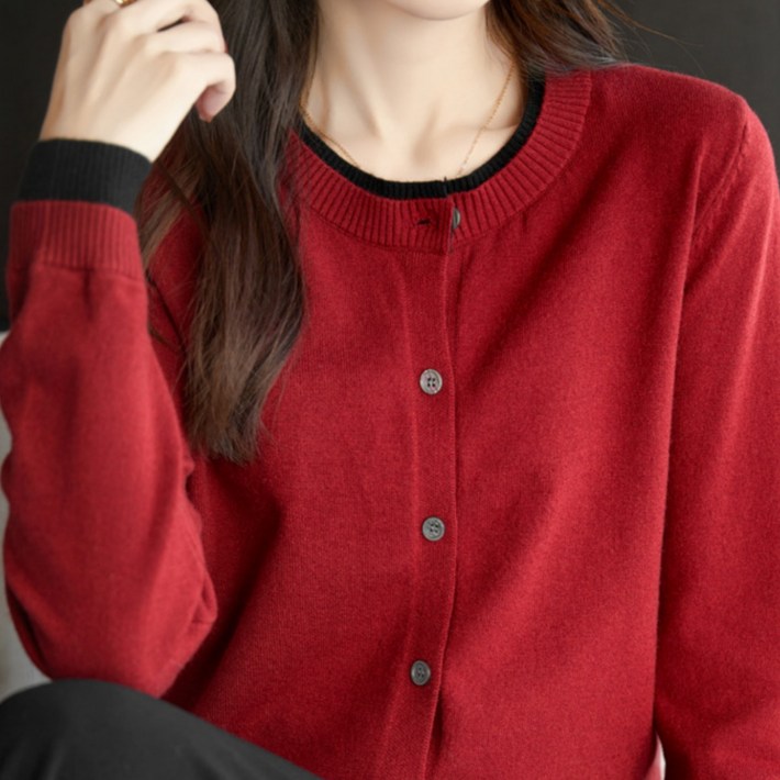 MS HOME 프리미엄 투톤 레이어드 라운드넥 가디건