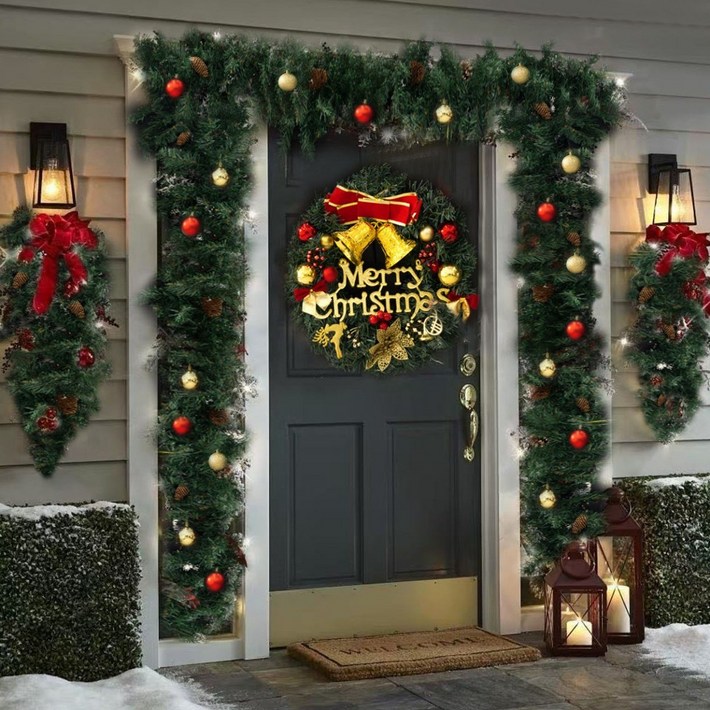 POPSONIC 크리스마스 트리 소품 장식 파티 용품   홈 오너먼트 크리스마스 리스