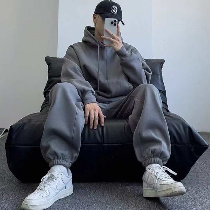 SELEAD 남성 트레이닝 세트 추리닝세트빅 사이즈 후드 맨투맨 티셔츠 상하세트  와이드 조거팬츠 데일리 투피스세트