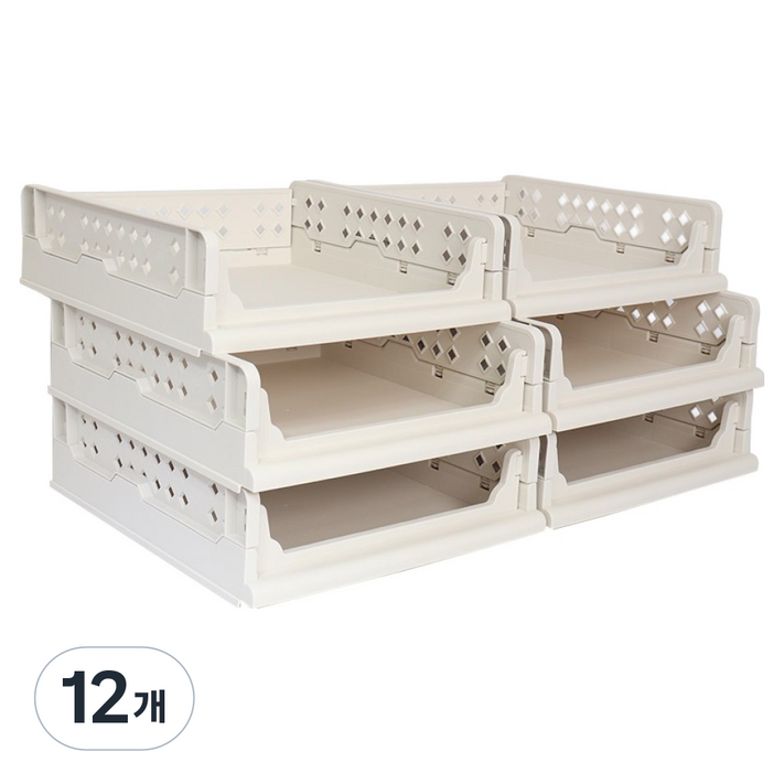 삼승플러스 접이식 슬라이딩 리빙박스, 화이트, 12개